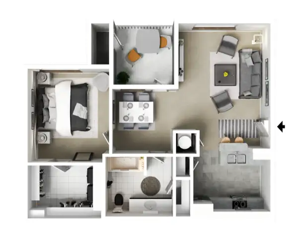 1 Bed 1.0 Bath Floor Plan